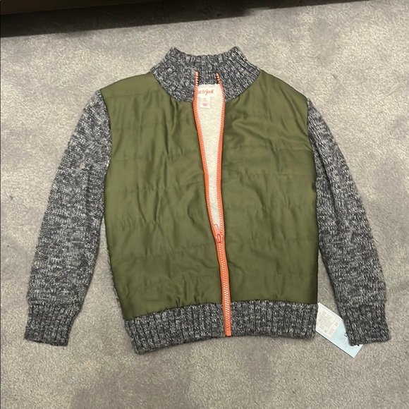 Cat and Jack Green and Gray Boys fleece lined Knit Jacket - Picture 1 of 5